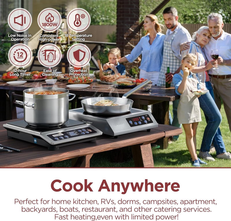 CHANGBERT Portable Induction Cooktop Enhanced Version, One-Click Max Power 1800W Large Heating Coil Burner, Precise Temperature Control, NSF Certified, Low Noise Hot Plate for Home & Commercial - Image 3